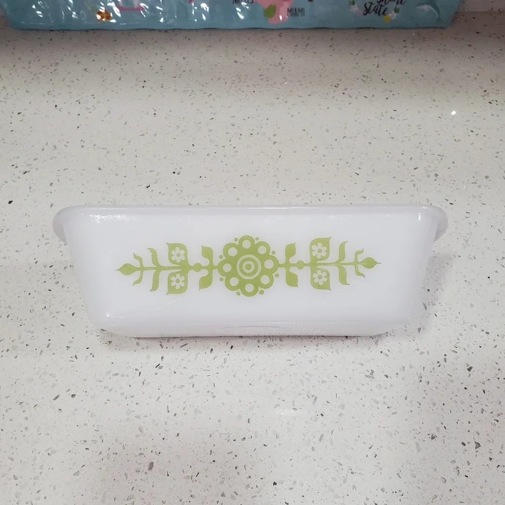 Vintage White and Green Bakeware Dish Floral Design